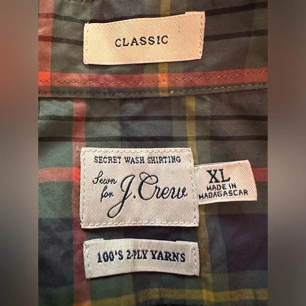 J.Crew Men’s plaid green blue 100’s 2-ply yarns Classic XL button down shirt